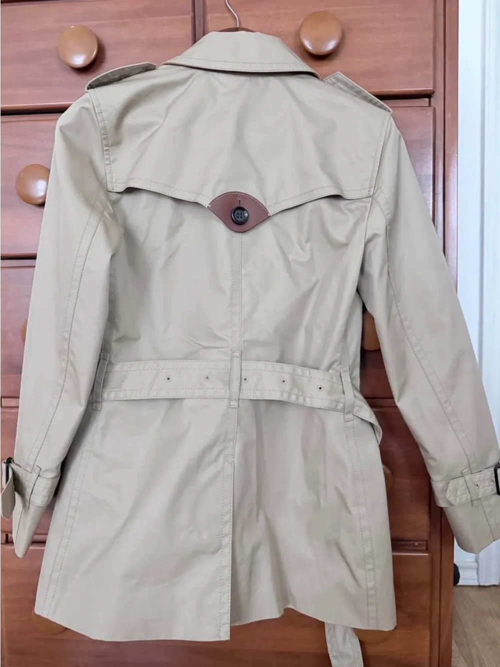 Coach Beige Trench Coat with Leopard Trim